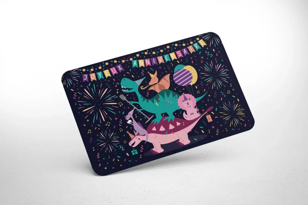 Carte anniversaire dino recto